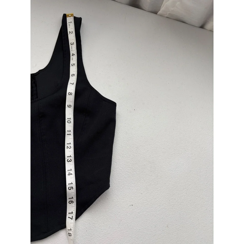 WAYF‎ Navy Blue Button Front Smocked Back Corset Crop Top Large